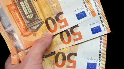 Les billets de 20 et 50 euros demeurent en 2023 les valeurs les plus contrefaites, représentant "plus de 70%" des saisies, selon la Banque centrale européenne. (ROMAIN DOUCELIN / HANS LUCAS / AFP)