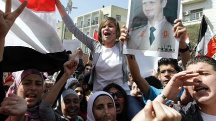 Manifestation de partisans du président Bachar Al Assad à Damas le 29 mars 2011 (AFP - LOUAI BESHARA)