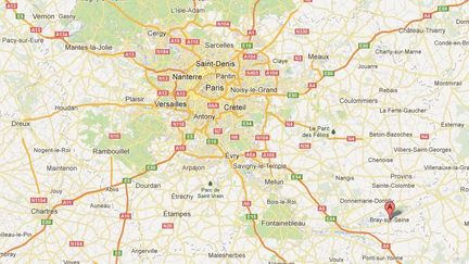 La ville de&nbsp;Bray-sur-Seine (Seine-et-Marne) est situ&eacute;e &agrave; environ 80 km au sud-est de Paris. (CAPTURE GOOGLE MAPS / FRANCETV INFO)