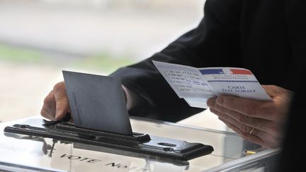 Un assesseur s'apprête à valider un bulletin de vote, le 14 mars 2010, à La Teste. (JEAN-PIERRE MULLER / AFP)