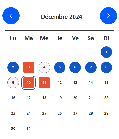 Le calendrier des jours Tempo EDF pour la saison 2024-2025. (EDF)