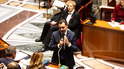 Le ministre du Budget, Laurent Saint-Martin, à l'Assemblée nationale, le 15 octobre 2024. (TELMO PINTO / NURPHOTO / AFP)