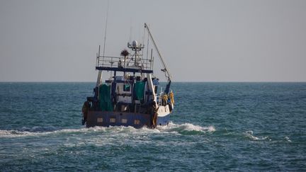 Un bateau de pêche au large des côtes normandes, le 8 septembre 2021. (GILLES TARGAT / GILLES TARGAT / AFP)