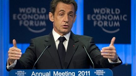 Le président français Nicolas Sarkozy le 27 Janvier 2011 au Forum économique mondial de Davos (AFP PHOTO /JOHANNES EISELE)