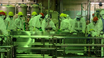 Photo d'ouvriers dans la centrale nucl&eacute;aire de Fukushima (Japon), publi&eacute;e par Tepco, le 22 novembre 2013. (TEPCO / AFP)