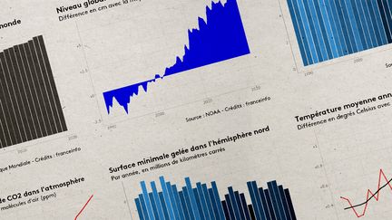 Franceinfo vous présente en graphiques l'évolution du climat depuis 30 ans (JESSICA KOMGUEN / FRANCEINFO)