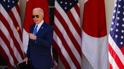 Le président américain, Joe Biden, à Washington (Etats-Unis), le 11 avril 2024. (AARON SCHWARTZ / NURPHOTO / AFP)