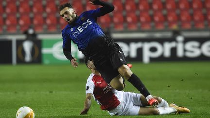 Buteur, Amine Gouiri n'aura pas suffi aux Aiglons face au Slavia. (MICHAL CIZEK / AFP)