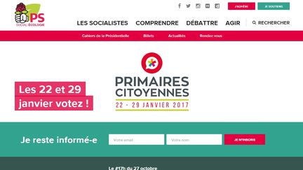 Le site du PS le 28 octobre 2016 (COPIE D'ECRAN)