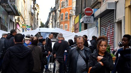 La rue d'Aubagne, à Marseille, jeudi 8 novembre 2018, où l'effondrement lundi de deux immeubles a fait huit morts. (GERARD JULIEN / AFP)