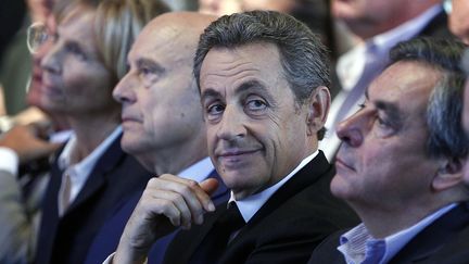 De gauche à droite : Alain Juppé, Nicolas Sarkozy et François Fillon. (CHESNOT / GETTY IMAGES EUROPE)