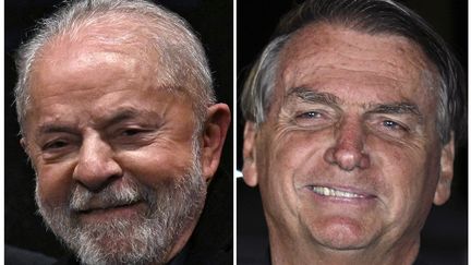 Lula (à gauche) et Jair Bolsonaro, qualifiés pour le second tour de l'élection présidentielle au Brésil, le 3 Octobre 2022. (NELSON ALMEIDA / AFP)