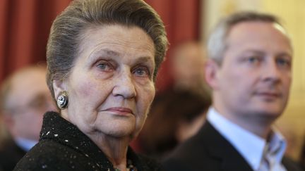 L'ancienne ministre de la Santé Simone Veil à l'Assemblée nationale, à Paris, le 6 avril 2013. (KENZO TRIBOUILLARD / AFP)