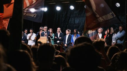 Les leaders du Nouveau front populaire réunis dimanche 30 juin. (BASTIEN ANDRE / HANS LUCAS via AFP)