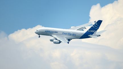 L'Airbus A380 survole le Salon du Bourget, le 20 juin 2013. (ERIC FEFERBERG / AFP)