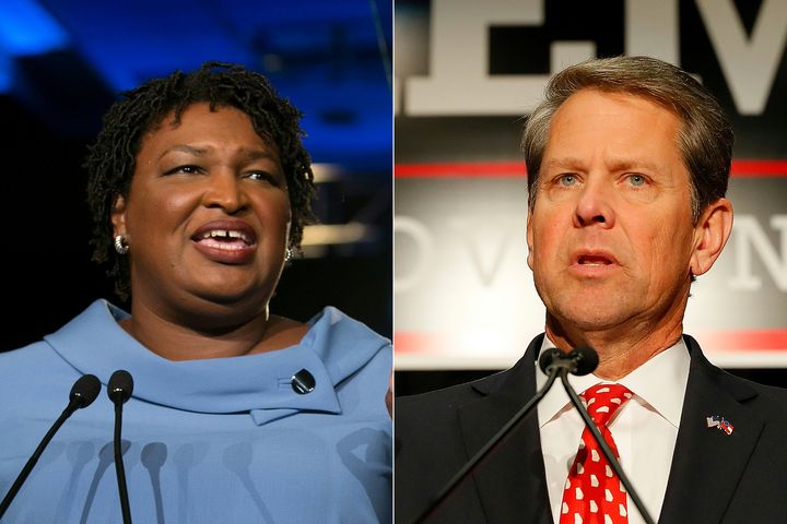 Les candidats au poste de gouverneur de Géorgie Stacey Abrams et Brian Kemp, le 6 novembre 2018. (GETTY IMAGES NORTH AMERICA / AFP)