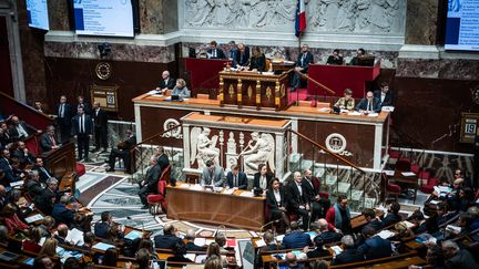 The hemicycle of the National Assembly, December 19, 2023. (XOSE BOUZAS / HANS LUCAS / AFP)