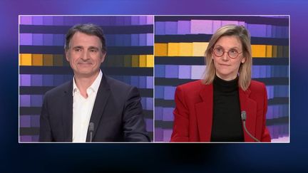 Agnès Pannier-Runacher, ministre de l'Industrie, et Éric Piolle, maire écologiste de Grenoble, étaient, vendredi 11 février 2022, les invités du débat du 8h30 franceinfo autour de la politique énergétique de la France. (FRANCEINFO)