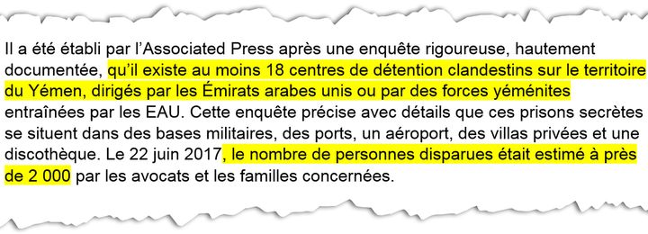 Extrait de la plainte déposée, lundi 9 avril, à Paris, contre le prince héritier d'Arabie saoudite. (RADIO FRANCE)