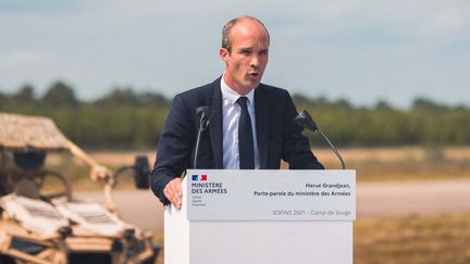 Herve Grandjean, porte-parole du ministère des Armées pendant le séminaire du réseau d'innovation des forces d'opérations spéciales (SOFINS) à Martignas-sur-Jalle le 1er juin 2021. (BENJAMIN GUILLOT-MOUEIX / HANS LUCAS / HANS LUCAS VIA AFP)