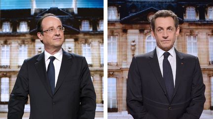 Fran&ccedil;ois Hollande et Nicolas Sarkozy dans "Parole de candidat", sur TF1. (FRED DUFOUR / AFP)