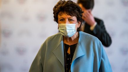 La ministre de la Culture, Roselyne Bachelot, arrive au Sénat pour les questions au gouvernement, à Paris, le&nbsp;3 mars 2021. (XOSE BOUZAS / HANS LUCAS / AFP)