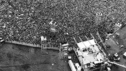 Vue aérienne du Festival de Woodstock, 1er août 1969, qui s'était déroulé à&nbsp;Bethel, dans l'Etat de New York (MARTY LEDERHANDLER/AP/SIPA / AP)