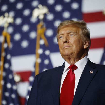 Donald Trump, à Des Moines (Iowa), le 15 janvier 2024. (CHIP SOMODEVILLA / AFP)