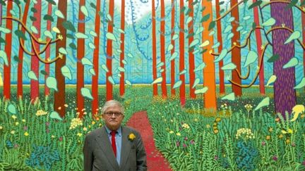 David Hockney pose devant l&#039;une de ses toiles à Londres
 (FACUNDO ARRIZABALAGA/EPA/MAXPPP)