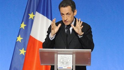 Nicolas Sarkozy pendant sa conférence de presse du 14-12-2009 (AFP PHOTO ERIC FEFERBERG)