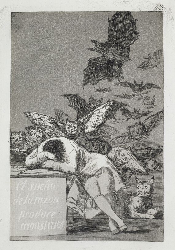 Francisco de Goya (1746-1828), "Le Songe de la raison engendre des monstres", planche 43 du cycle "Les Caprices", 1797-1799. Eau-forte et aquatinte, 18 x 12,2 cm. Mus&eacute;e de Francfort-sur-le-Main. (URSULA EDELMANN – ARTOTHEK)