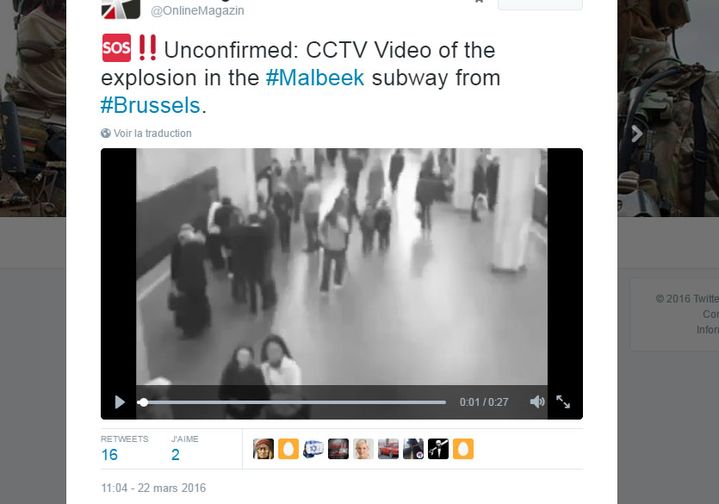 &nbsp; (La fausse vidéo du métro de Bruxelles © Capture d'écran Twitter)