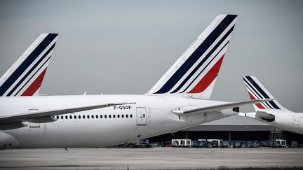 Des avions d'Air France parqués sur l'aéroport de Paris-Charles-de-Gaulle, le 16 avril 2018. (PHILIPPE LOPEZ / AFP)