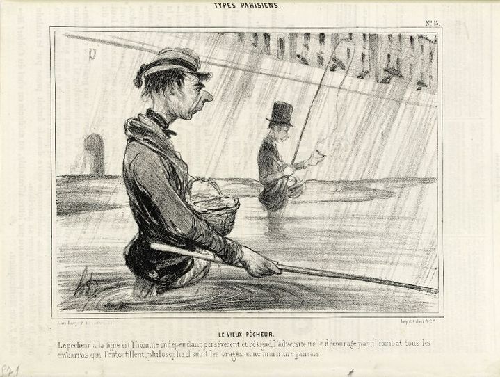 Honoré Daumier, "Le vieux pêcheur", Le Charivari, 10 juillet 1841
 (Maison de Balzac / Roger-Viollet)