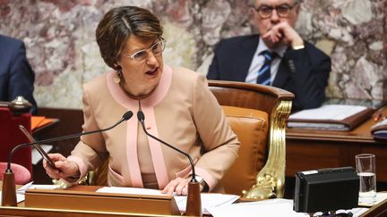 Annie Genevard, la vice-présidente de l'Assemblée nationale, lors d'une sessions de questions au gouvernement dans l'Hemicycle, à Paris, le 3 mars 2020.&nbsp; (LUDOVIC MARIN / AFP)