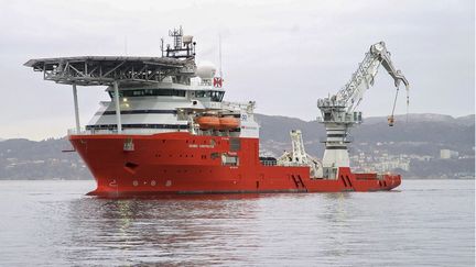 Un navire de recherches sous-marines de la société Ocean Infinity, le 17 novembre 2018, à Comodoro Rivadavia (Argentine). (NOTICIAS ARGENTINAS / AFP)