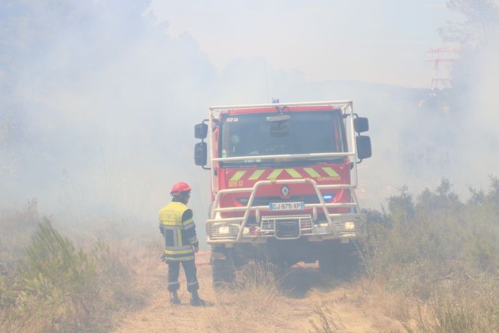 Une reprise de feu se déclare à la Gacharelle, à Martigues, le vendredi 28 juillet.&nbsp; (VALENTINE PASQUESOONE/FRANCEINFO)