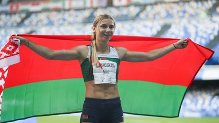 Krystsina Tsimanouskaya lors d'une compétition d'athlétisme à Naples, en juillet 2019 (ZHENG HUANSONG / XINHUA)