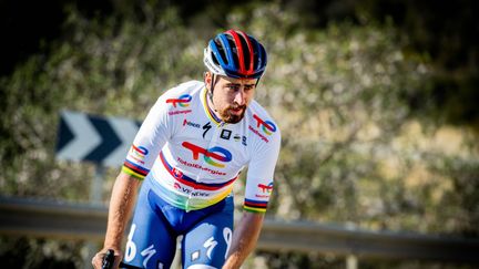 Peter Sagan à l'entraînement sous le maillot de l'équipe TotalEnergies, le 25 janvier 2022. (TEAM TOTALENERGIES / FRANCEINFO)