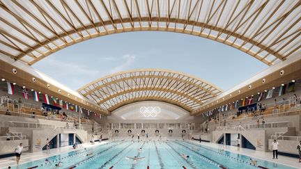 Modélisation de la rénovation du bassin olympique de la piscine Georges-Vallerey, à Paris. (AIA Architectes)