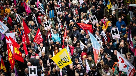 Des milliers de manifestants dans les rues de Carhaix (Finistère), le 12 octobre 2024. (KEVIN GUYOT / MAXPPP)