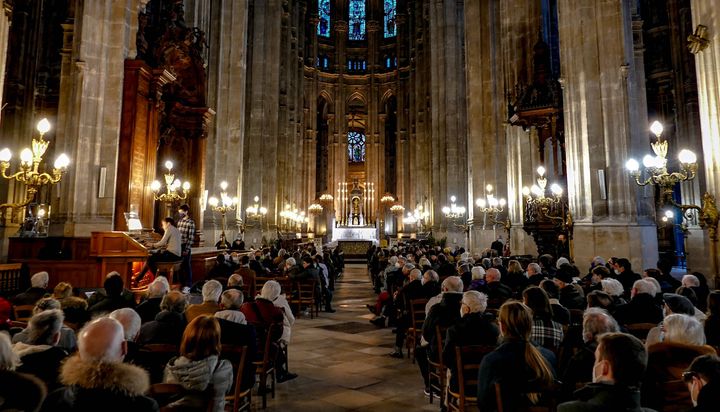 L'intérieur de l'église Saint-Eustache (Paris 1er) où se déroulent le 27 janvier 2022 les funérailles de l'acteur Gaspard Ulliel, mort accidentellement à l'âge de 37 ans. (HOUPLINE-RENARD/SIPA / SIPA)