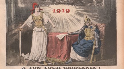 La une du quotidien "Le&nbsp;Petit Journal" du 13 juillet 1919, titré "À&nbsp;ton tour Germania !" (BnF-Partenariats / AFP)