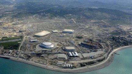 Vue aérienne de la zone de construction du parc olympique de Sochi, le 18 mai 2012. (AFP PHOTO / MIKHAIL MORDASOV)