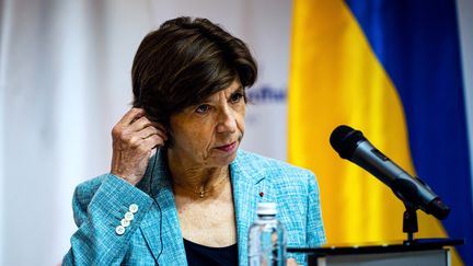 La ministre française des Affaires étrangères, Catherine Colonna, à Kiev (Ukraine), le 27 septembre 2022. (DIMITAR DILKOFF / AFP)