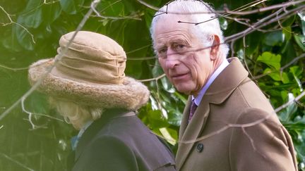 King Charles III and Queen Camilla near Sandringham Church in Norfolk, United Kingdom, February 4, 2024. (GEOFF ROBINSON / SHUTTERSTOCK / SIPA)