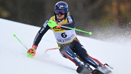 Le Norvégien Henrik Kristoffersen a été sacré champion du monde de slalom, le 19 février 2023. (FABRICE COFFRINI / AFP)