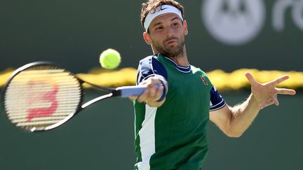 Grigor Dimitrov lors de son quart de finale face à Hubert Hurkacz, jeudi 14 octobre 2021, lors du Masters 1000 d'Indian Wells. (SEAN M. HAFFEY / GETTY IMAGES NORTH AMERICA)