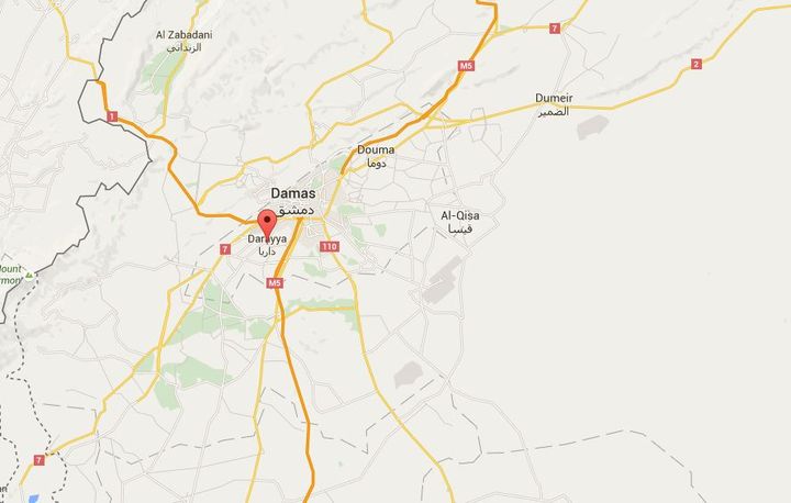 Capture écran Google Maps de la ville de Daraya (Syrie), le 10 juin 2016. (GOOGLE MAPS)