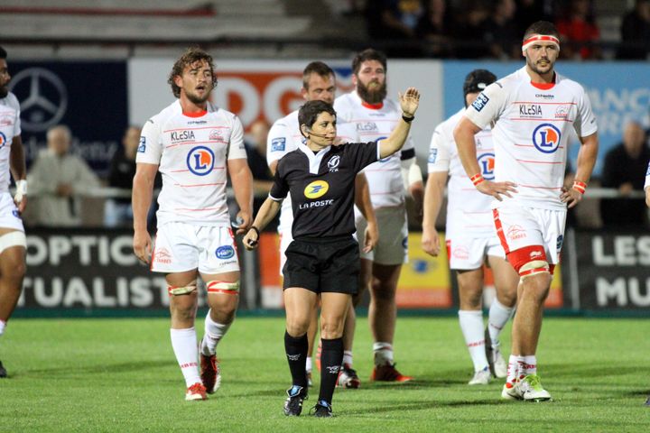 Christine Hanizet lors du match de Pro D2 entre Aurillac et Tarbes, en 2015 (LAURENT DARD / MAXPPP)